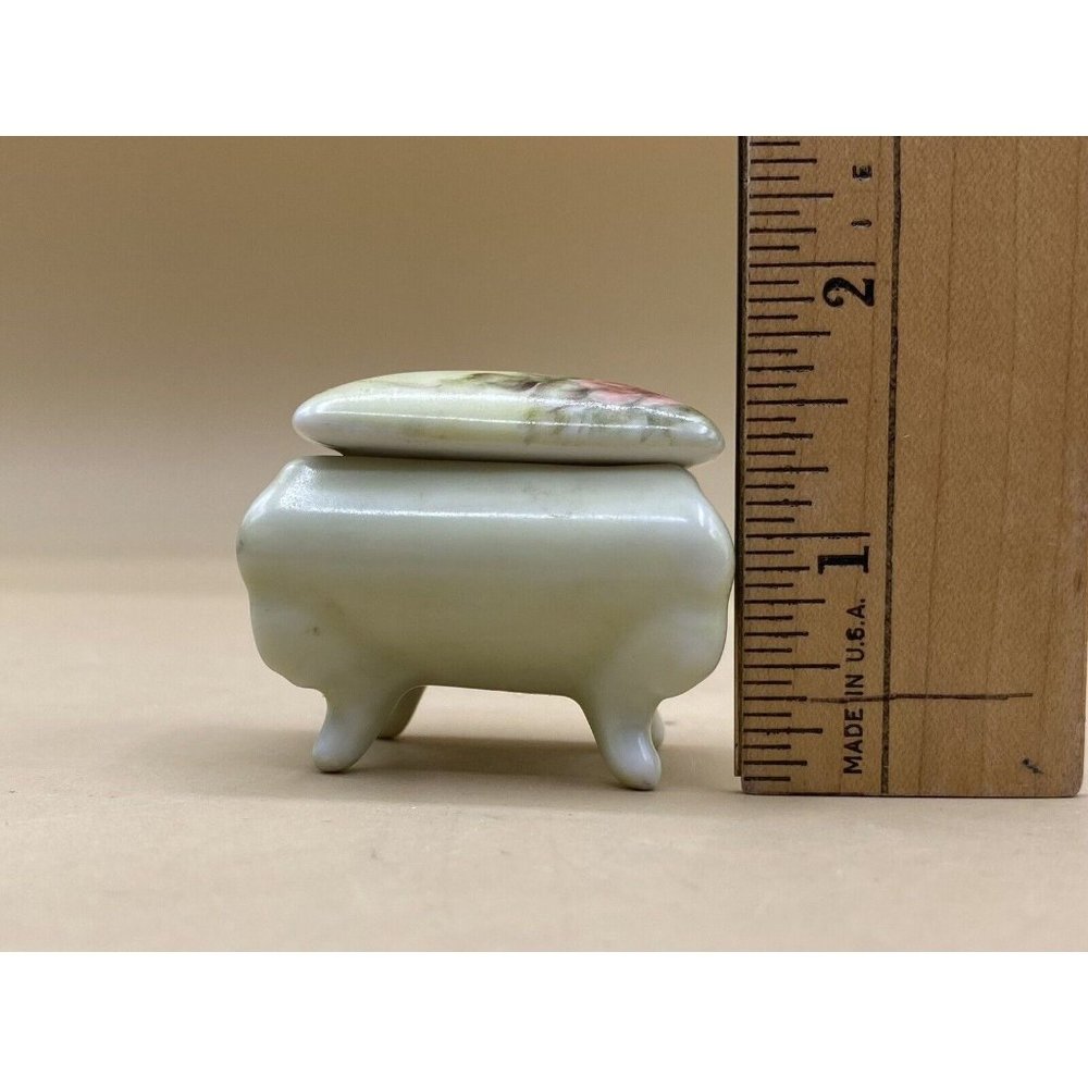 Vintage Skappers Miniature Porcelain Square Trinket Box Green Gold - Picture 10 of 10